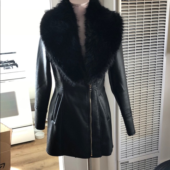 Fashion Nova Black Leather Jacket with Faux Fur Collar - Picture 1 of 4